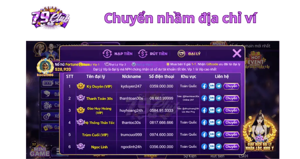 Chuyển nhầm địa chỉ ví 79Club
